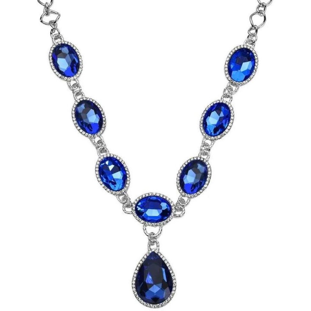 Blue Sapphire and Austrian Crystal Necklace 20-22Inches